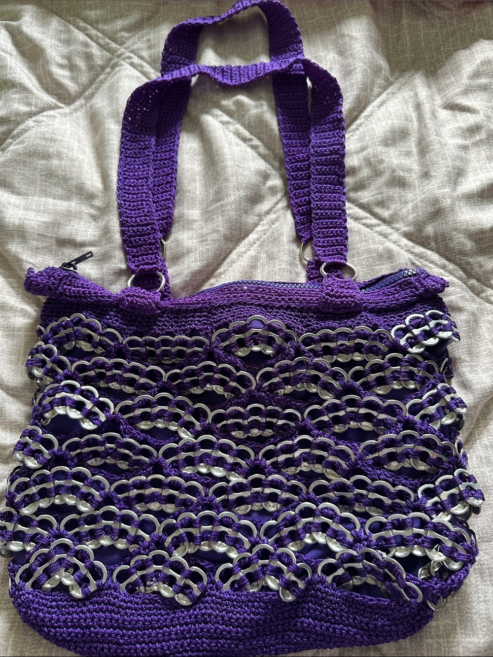 Purple Crochet Chain-Trim Tote Bag